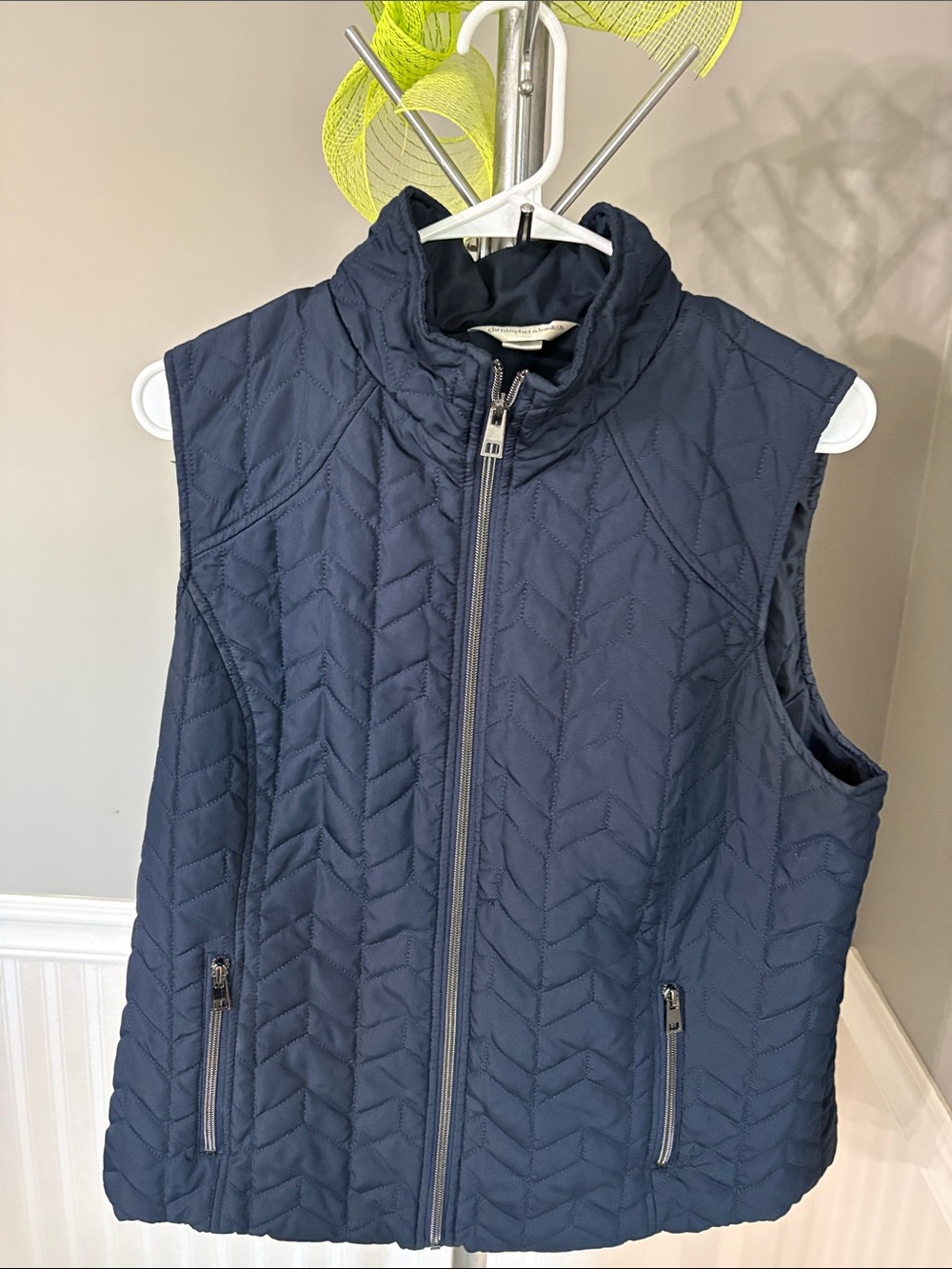 Christopher & Banks Navy Quilted Zip-Front Vest